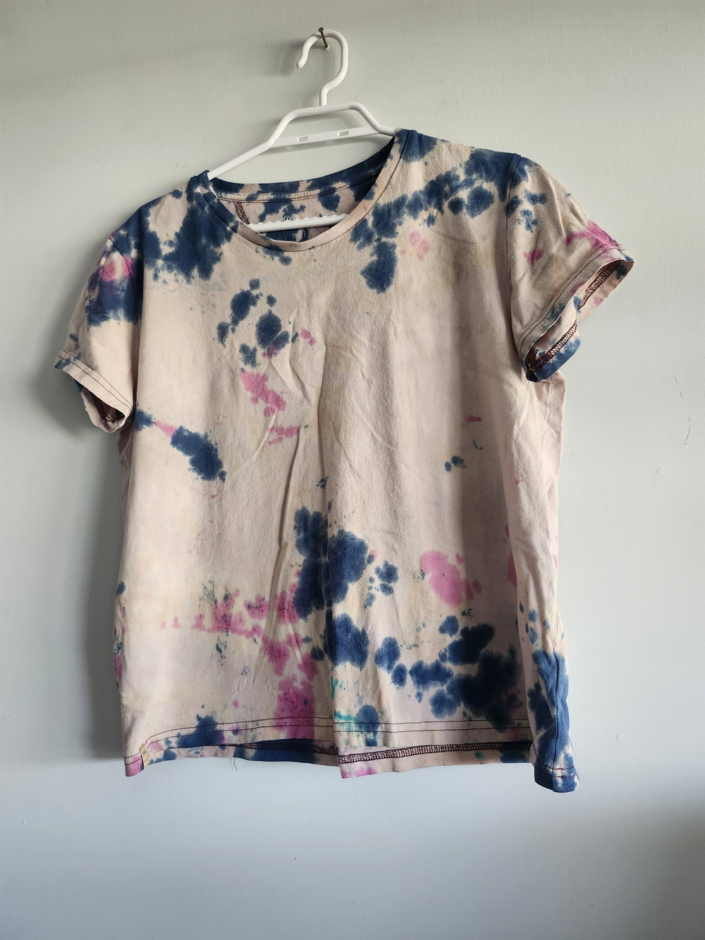 Tie-Dye Short Sleeve Tee in Pink and Blue | 100% Cotton | Large